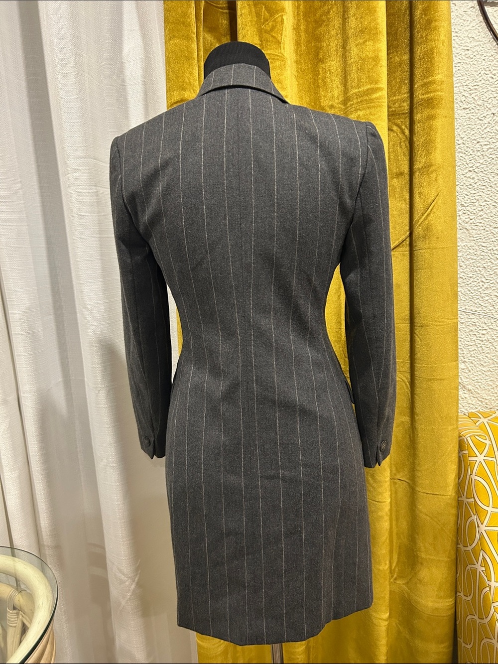 Jones New York Vintage Charcoal Gray Pinstripe Double-Breasted Blazer Dress - Picture 3 of 5